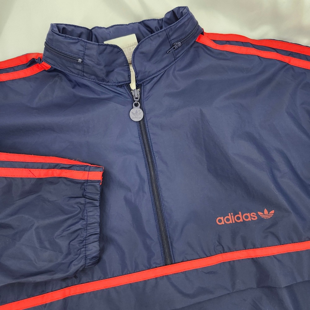 Adidas Navy Red Windbreaker Size L Vintage 90s Trefoil Blokecore Quarter Zip